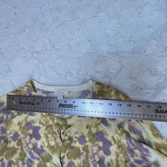 Caslon Women Button Front Knit Cardigan Sweater Medium Purple Green Print Cotton - Picture 6 of 9